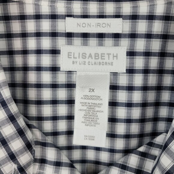 NEW Elizabeth Plus Size 2X Top Button Up Lightweight Short Sleeve Check Plaid - Picture 4 of 4
